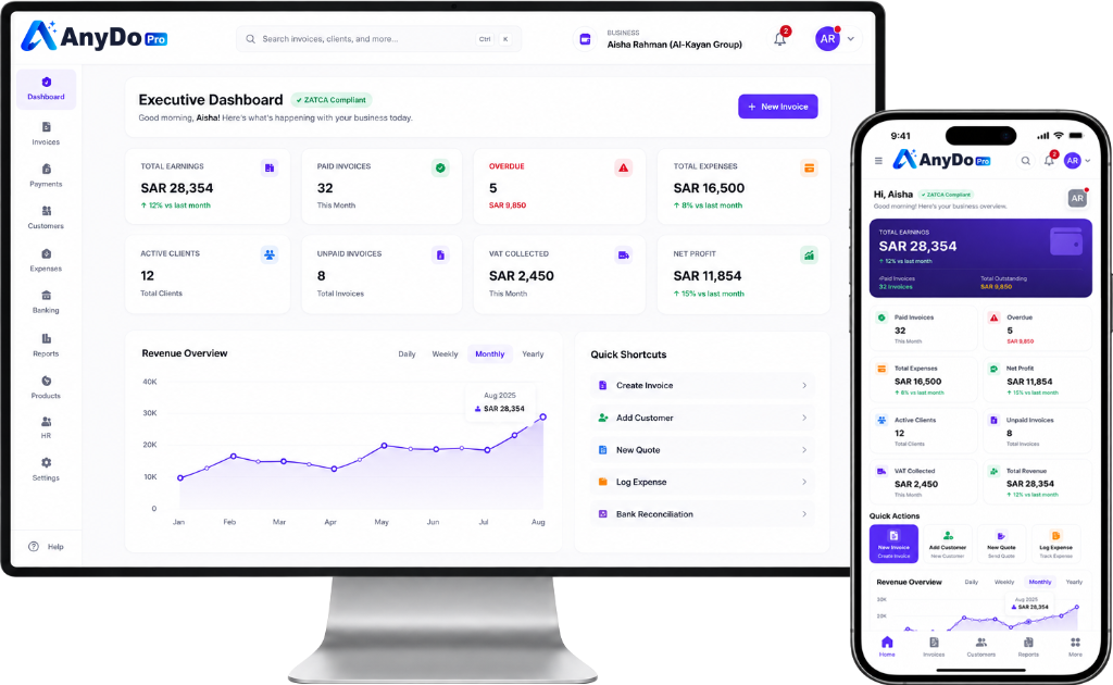 AnyDo ERP ERP Executive Dashboard & Mobile App Showcase